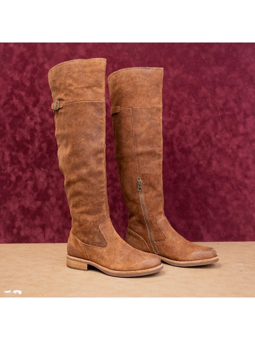 Kork Ease Women Addison Distress Leather Modern Western OTK Zip Knee Boots sz 7